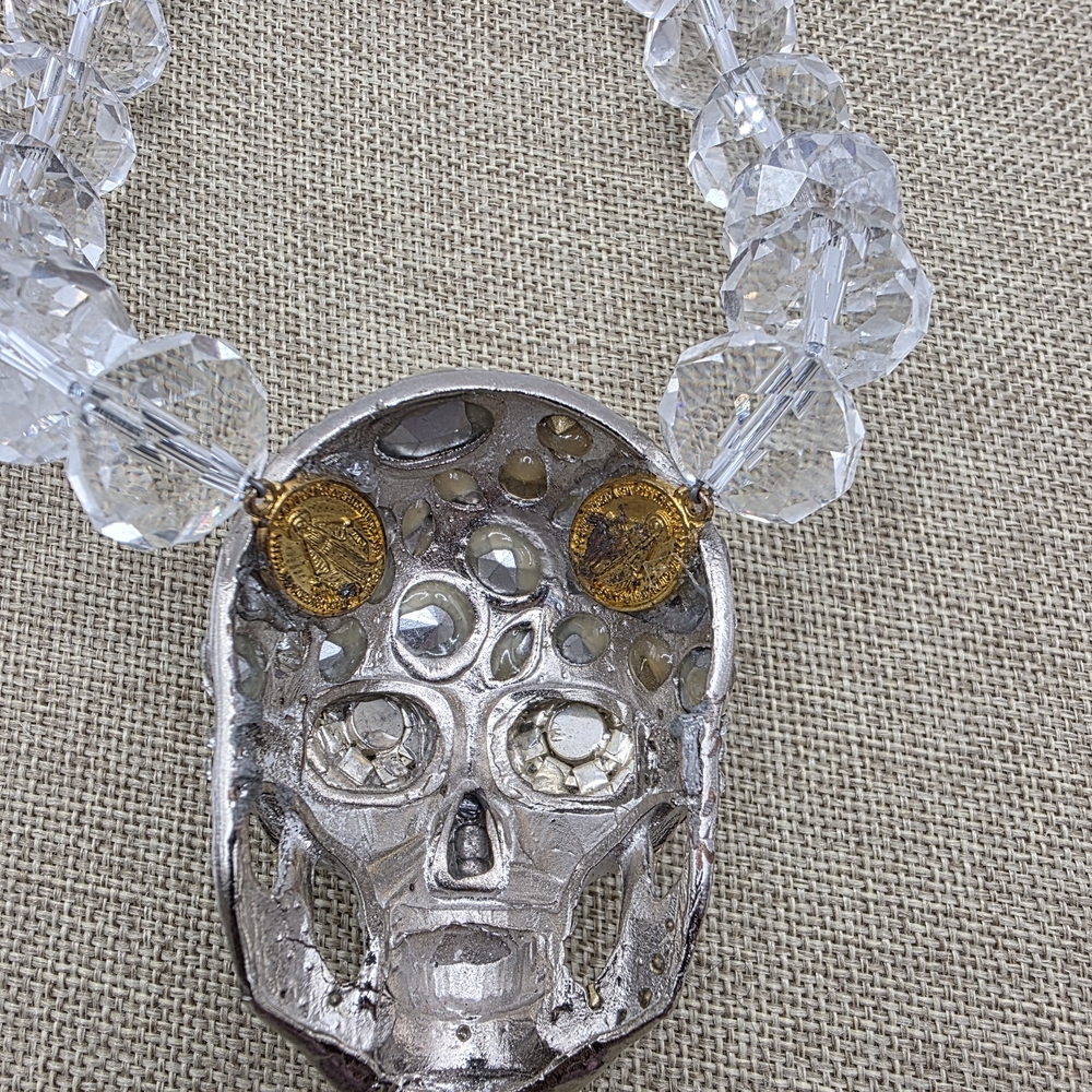 Sparkling Rockstar In Rome Vintage Crystal Skull Statement Necklace - Picture 6 of 7